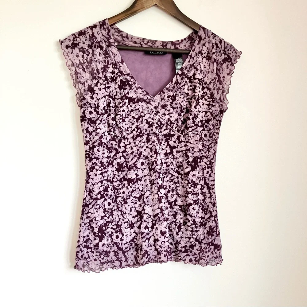 Axcess Y2K Purple Floral Blouse - Picture 1 of 9